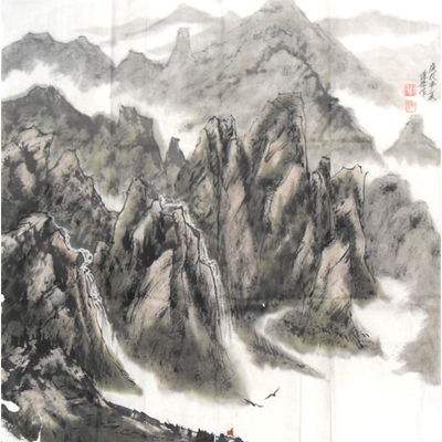 薛锋 中国美协会员 国画山水作品 69×69
