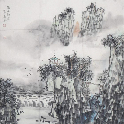 吴景晨 中国美协会员 国画山水作品 69×69